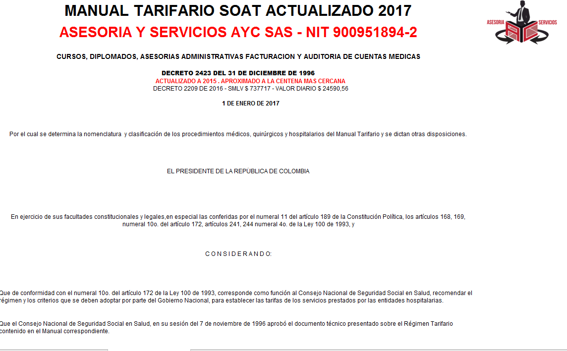 Manual Tarifario Iss 2004 En Excel Descargar 2016